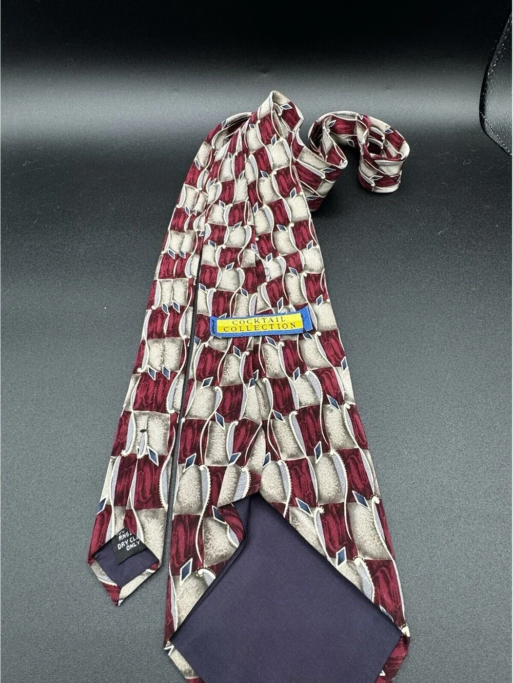 Vintage Cocktail Collection Silk Tie Burgundy Abstract Retro 58” x 3.75” M.A.D.D